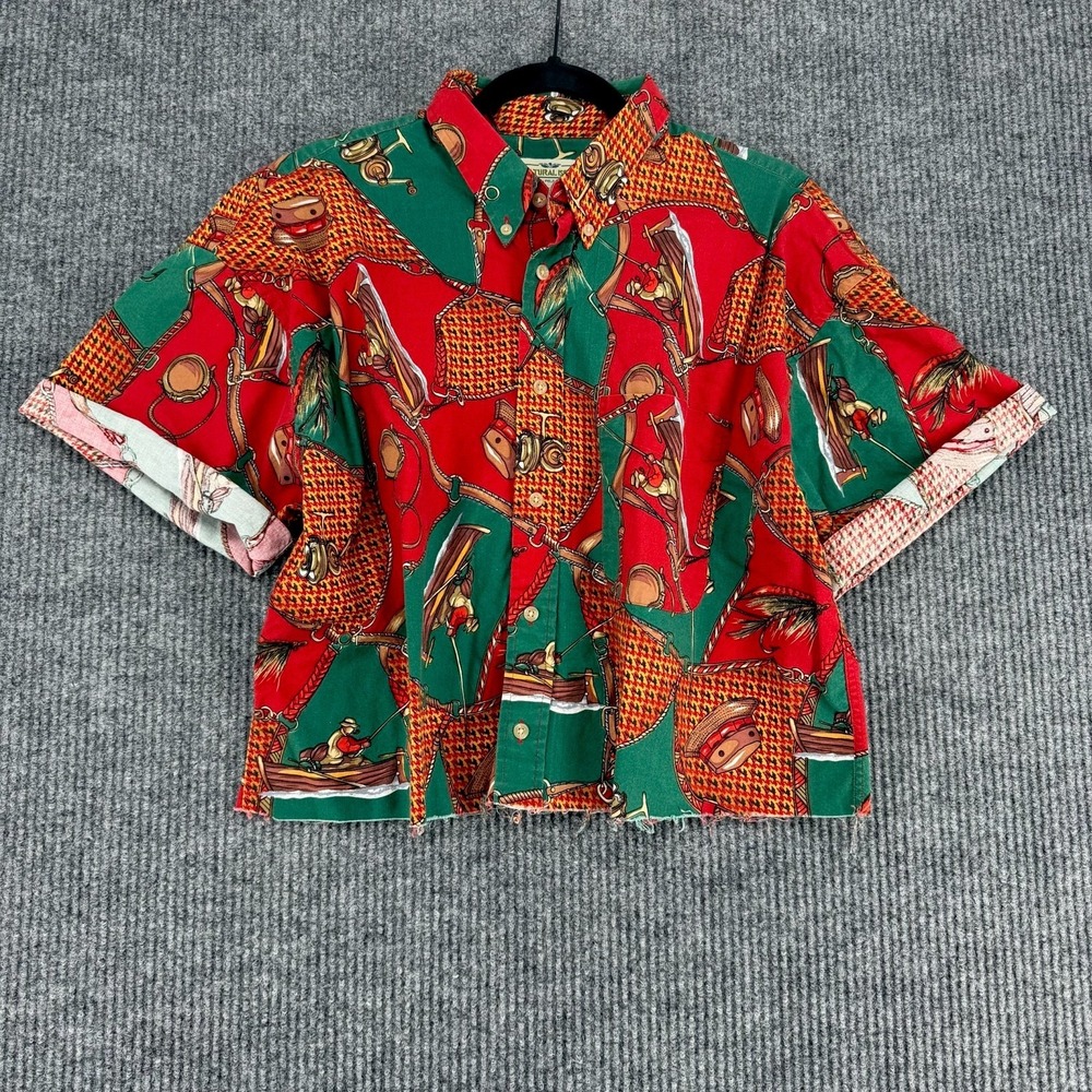 Vintage Natural Issue men's cropped boxy button up shirt XL outdoor fisherman‎